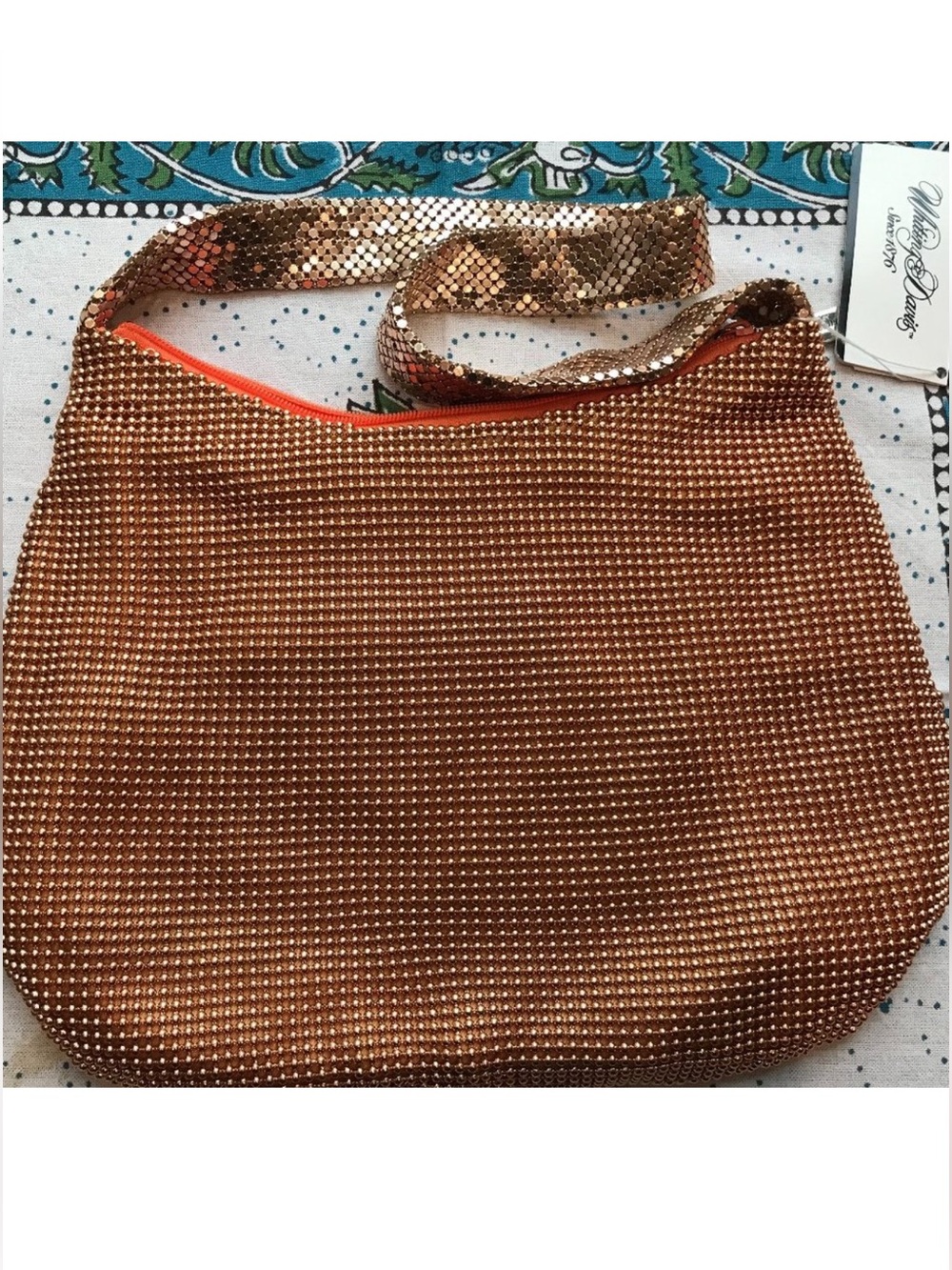 Whiting and Davis Orange beaded mesh purse